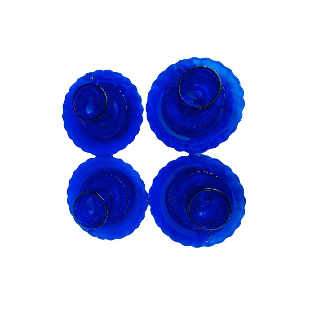 Vintage Doll Size Place Setting Cobalt Blue Glass 4 Plates 4 Teacups 4 Saucers - Picture 4 of 16